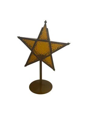 Stained Glass Moroccan Style Amber Moravian Star Lantern Tealight Candle Holder